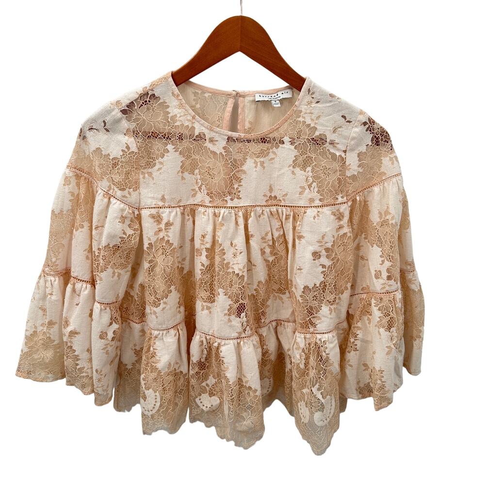 ANTHROPOLOGIE Current Air Ivory Blush Lace Blouse // S